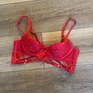 Honey Birdette red orange lace bra